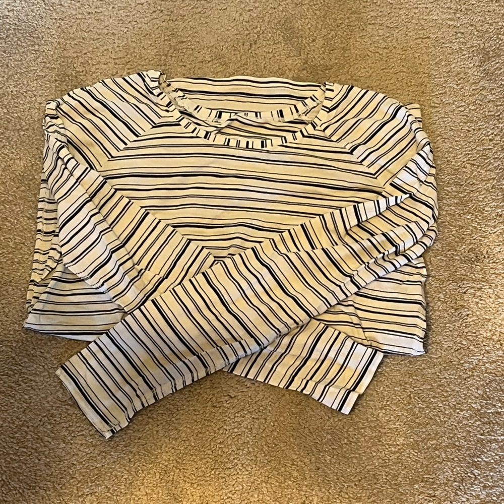 lululemon athletica Striped Long Sleeve Tee - Blue and White